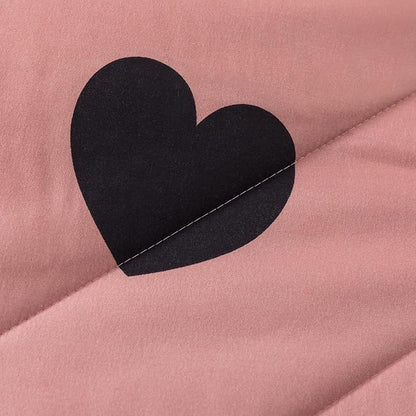 Love Pattern Cameo Brown Comforter Set Full Size, Pink Love Heart Sexy Comforter Bedding Set for All Seasons, Geometric Microfiber 3 Pieces Comforter Set with Pillowshams