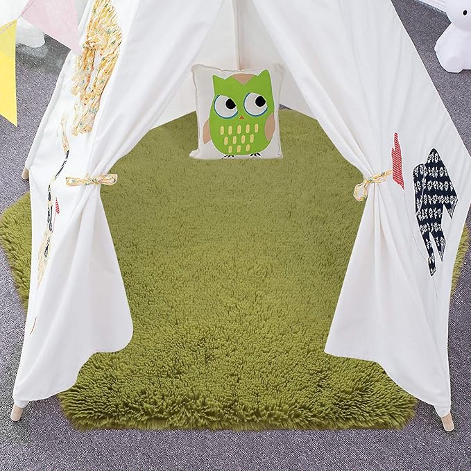 junovo Ultra Soft Rug for Nursery Children Room Baby Room Home Decor Dormitory Hexagon Carpet for Playhouse Princess Tent Kids Play Castle, Diameter 4.6 ft, Green