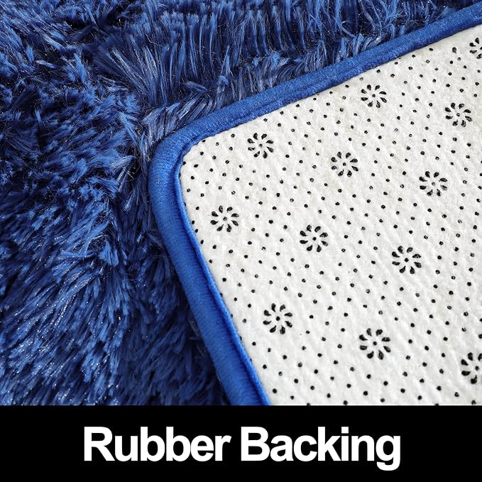 Super Soft Fluffy Shaggy Rugs for Living Room Bedroom, Fuzzy Plush Area Rugs for Girls Kids Room Nursery Home Decor, Furry Dorm Rug Cute Non-Slip Indoor Floor Carpet 4x5.9 Feet, Navy Blue