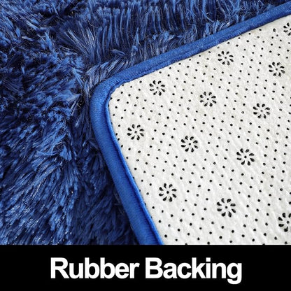 Super Soft Fluffy Shaggy Rugs for Living Room Bedroom, Fuzzy Plush Area Rugs for Girls Kids Room Nursery Home Decor, Furry Dorm Rug Cute Non-Slip Indoor Floor Carpet 4x5.9 Feet, Navy Blue