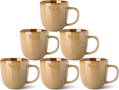 LERATIO Ceramic Coffee Mugs Set of 6,12oz Handmade Coffee Mugs Set with Large Handle for Cappuccino/Latte/Tea/Hot Cocoa, Dishwasher & Microwave Safe-Chestnut