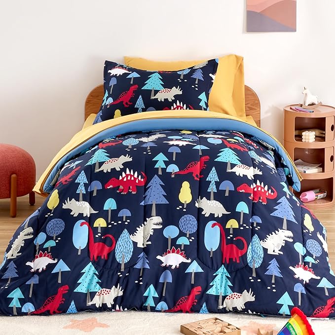 SLEEP ZONE Kids Bedding Full/Queen Comforter Set - Cute Printed for Boys, Girls, Teens, Super Soft, Fade Resistant (Dinosaur Land, Full/Queen)