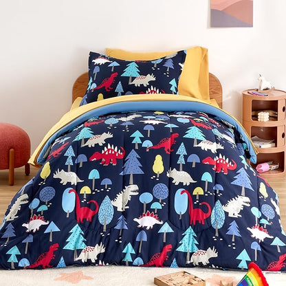 SLEEP ZONE Kids Bedding Full/Queen Comforter Set - Cute Printed for Boys, Girls, Teens, Super Soft, Fade Resistant (Dinosaur Land, Full/Queen)