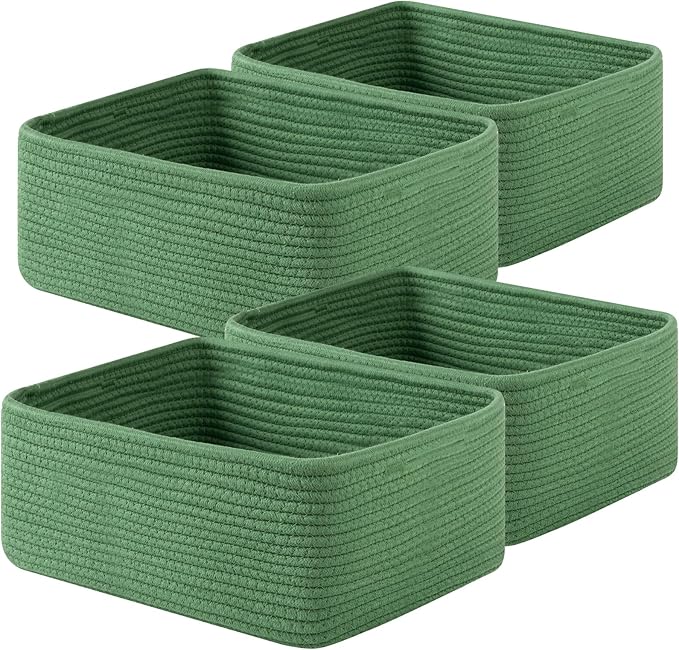 OIAHOMY 4 Pack 14.17*11.02*6.3IN Storage Baskets for Organizing Shelves, Woven Rope Baskets for Organizing Books, Clothes, Decorative Basket for Living Room, Nursery, Bedroom, Gift Basket, Green