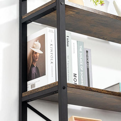 5 Tier Bookshelf Rustic Industrial Style, Storage Shelves, Metal Book Shelves Bookcase Book Shelf Display Shelf for Home Office, Living Room, Bedroom, Kitchen (23.6" W, Brown)