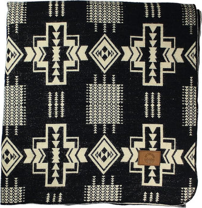 Inca Aztec Throw, Queen, King Blanket | Southwest Indian Navajo Boho Style | Native Cover for Camping, Bedding, Couch, Vanlife | Faux Alpaca, Lightweight, Hypoallergenic (Obsidian Black, King)