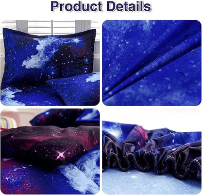 A Nice Night Galaxy 6Pcs Bedding Sets Outer Space Comforter Bed in a Bag 3D Printed Quilt,for Children Boy Girl Teen Kids,Queen 6Pcs
