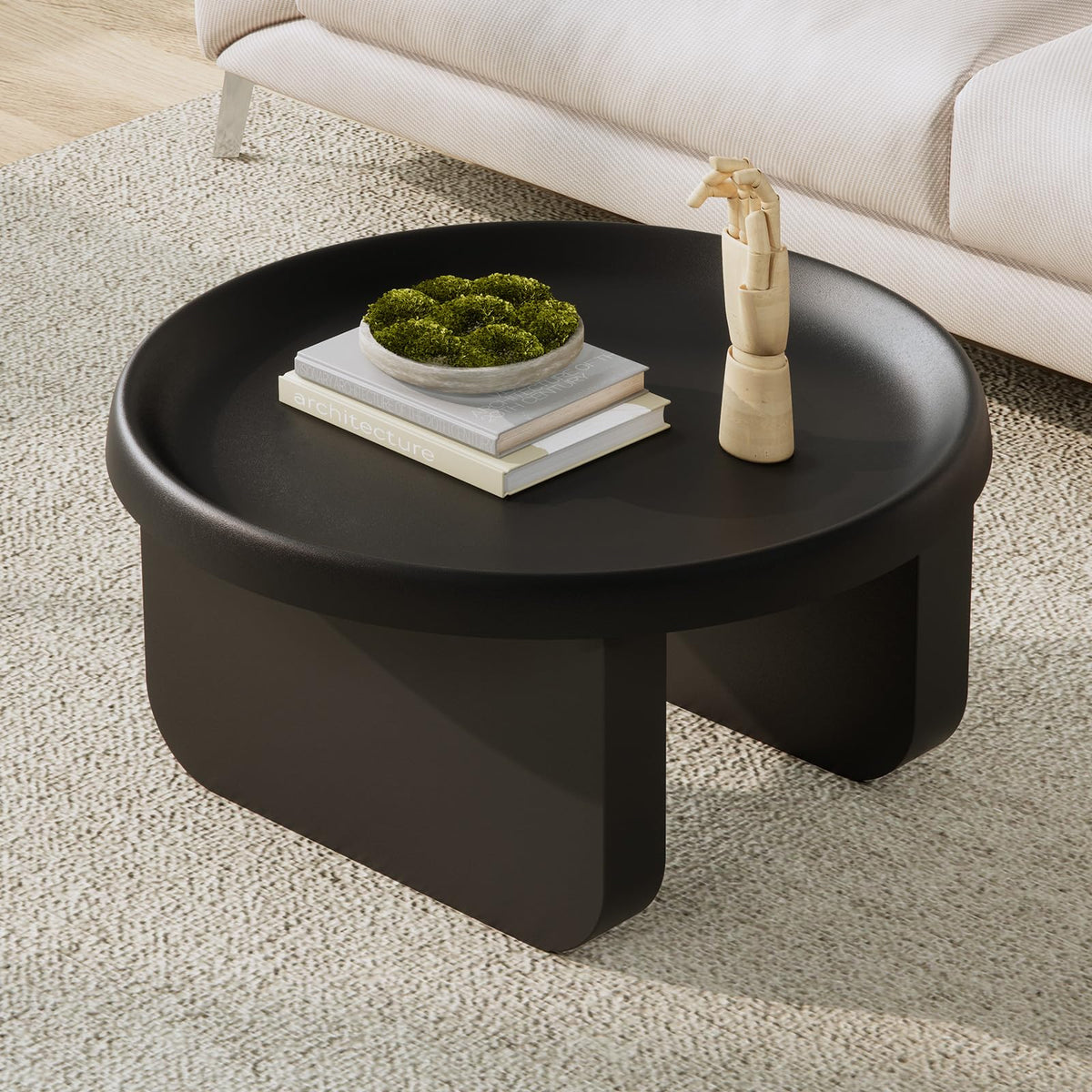 Round Coffee Table,Modern Coffee Table,Unique Circle Coffee Tables,Metal Center Table for Living Room (Black, 29.5 x 16.5)