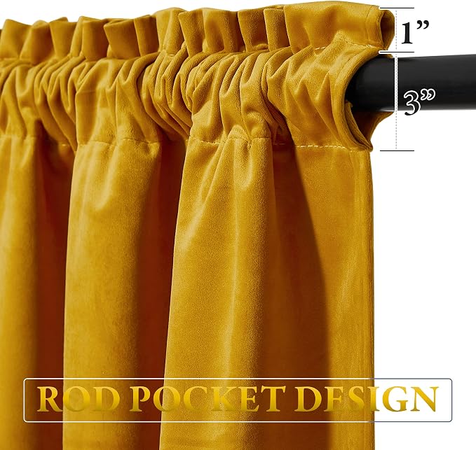 Warm Gold Autumn Tassel Velvet Valances Curtains 52x18 Inch 2 Panels | Rod Pocket Scalloped Tier Curtains, Light Dimming Privacy Protect Window Drapes for Cafe, Holiday Fall Decor