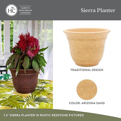 The HC Companies Sierra Round Self-Watering Pot - Lightweight Plastic Planter for Herbs & More - Durable Plant Pots for Indoor Plants & Outdoor Plants (16” Arizona Sand, Pack of 1)