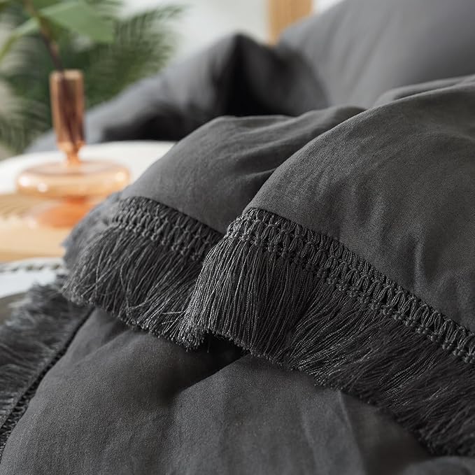 Andency California King Comforter Set Dark Grey - 3 Pieces Cal King Boho Lightweight Bedding Comforter Sets, Oversized All Season Tassel Soft Fluffy Bed Set (104x96In Comforter & 2 Pillowcases)