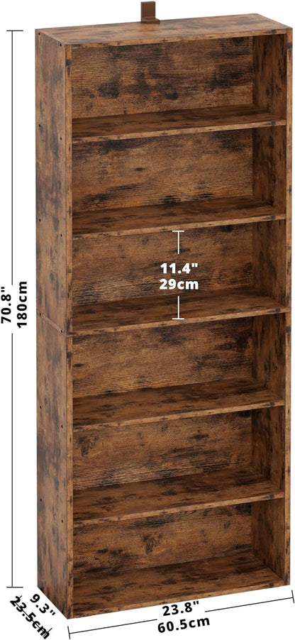 IRONCK Industrial Bookshelves and Bookcases Floor Standing 6 Shelf Display Storage Shelves 70 in Tall Bookcase Home Decor Furniture for Home Office, Living Room, Bed Room, Vintage Brown