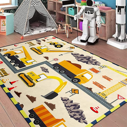 Construction Play Mat Car Rug Play Mat Construction Rugs for Boys Room Car Rug for Boys Room Construction Decor for Boys Room Playroom Rug for Livingroom 5'×7'