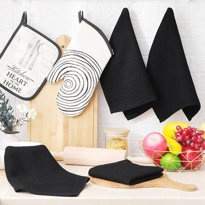 Homaxy 100% Cotton Waffle Weave Kitchen Dish Cloths 8-Pack, Black | 12 x 12 Inches, Ultra Soft Absorbent Dish Towels, Quick Drying Dish Rags with Hanging Loop