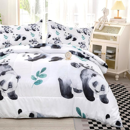 CVHOUSE Panda Bedding Set,Panda Comforter King,Cute Panda Comforter Set for Girls Kids Teens,Kawaii Panda Quilt Set with 1 Comforter and 2 Pillow Cases- 3 Piece