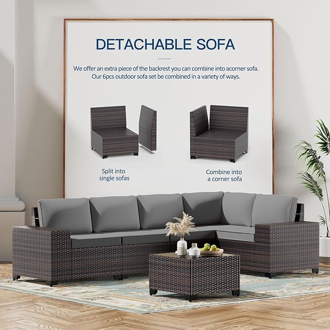 Kullavik 13PCS Outdoor Patio Furniture Set with 43" 55000BTU Gas Propane Fire Pit Table PE Wicker Rattan Sectional Sofa Patio Conversation Sets,Grey