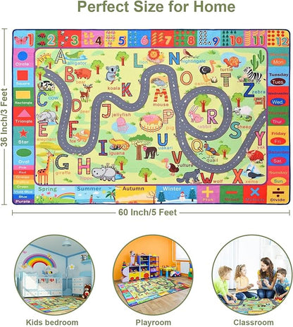 Terrug Kids Rugs for Playroom, Educational Classroom Rug for Kids Room, Washable Nursery Rug Carpet Non Slip Playroom Rug Play Mat for Learning ABC Rug, Numbers, Animal, Colors, Season, 3X5 Feet