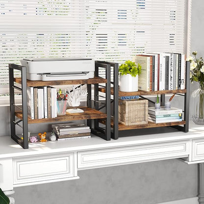 Bookshelf, 4 Tier Stackable Bookcase, Adjustable Industrial Book Shelf Storage Organizer for Desktop, Living Room, Bedroom, Office(Rustic Black and Brown)