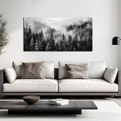 Foggy Forest Wall Art for Living Room,Black and White Pictures for Wall,Tree Wall Decor for Bedroom 20 x 40 Inch