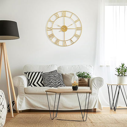 Large Wall Clock for Living Room Decor - 60cm/ 24 Inches Silent Non-Ticking Metal Wall Clocks Battery Operated, Vintage Decorative Modern Wall Clock for Bedroom, Office, Farmhouse Decor