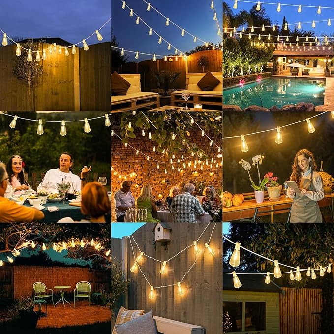 Brightever Outdoor String Light 25 FT, ST38 Patio Lights with 13 Edison Bulbs, Waterproof Connectable Hanging Lights for Backyard Porch Balcony Party Christmas Decor, E12 Socket Base, White
