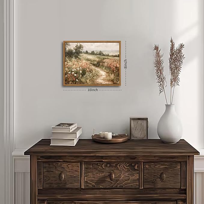 Vintage Framed Wall Art for Living Room – Vintage Wildflower Pictures Oil Paintings Canvas Prints – Country Flower Modern Farmhouse Wall Decor for Bathroom Bedroom Home Office – 8x10in