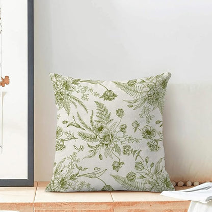 CXMEIFLY Sage Green Spring Pillow Covers 16 x 16 Inch Set of 2 for Chinoiserie Flowers Decor Throw Pillows Floral Leaves Seasonal Plant Outdoor Decorative Cushion Cases for Couch Bed Decorations