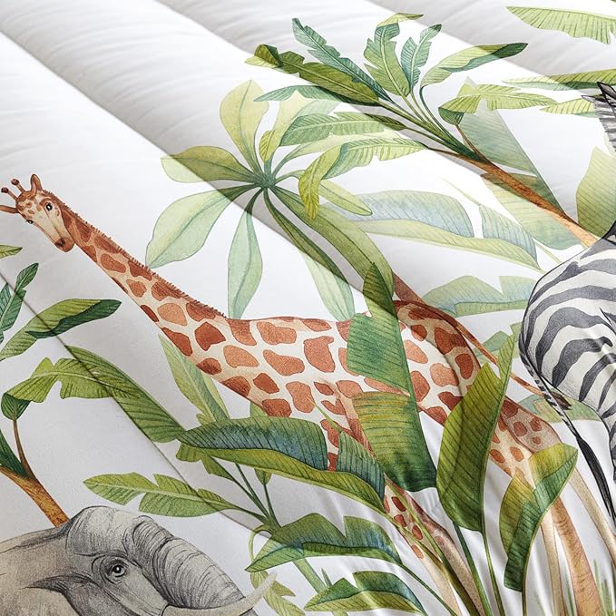 Wild Animal Comforter Full Size,Elephant Giraffe Zebra Kids Comforter Set,Jungle Comforter,3Pcs Bedding Set Printed Comforter with 2 Pillowcases,Down Alternative,Soft and Lightweight