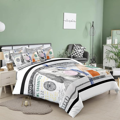 Tailor Shop Money Comforter Sets Queen Size Money Bedding Sets for Boys Kids Teens Money 100 Dollar Bill Comforter Sets Quilt Set All Season with 1 Comforter 2 Pillowcases……