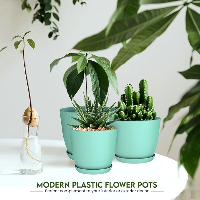 Utopia Home - Plant Pots Indoor with Drainage - 7/6.6/6/5.3/4.8 Inches Flower Pots for Indoor Planter - 5 Pack Plastic Planters - Ideal for Stocking Stuffers or Home Christmas Decorations - Aqua