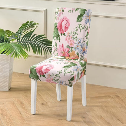 Fuloon Chair Covers for Dining Room 6 Pack, Printed Stretch Dining Slipcovers, Washable Kitchen Slip Covers for Parson Chair, Flowers Blossoms Printed, Set of 6