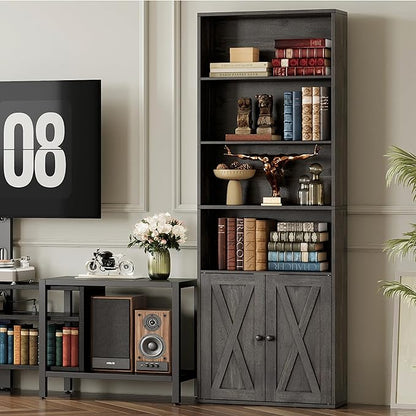 IRONCK Industrial Bookshelves and Bookcases with Doors Set of 2 Floor Standing 6 Shelf Display Storage Shelves 70 in Tall Bookcase for Home Office, Living Room