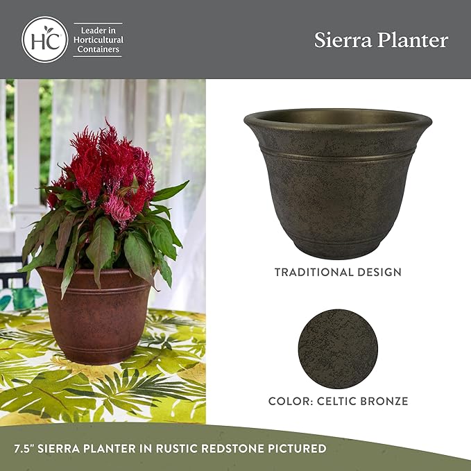 The HC Companies Sierra Round Self-Watering Pot - Lightweight Plastic Planter for Herbs & More - Durable Plant Pots for Indoor Plants & Outdoor Plants (16” Black Onyx, Pack of 2)