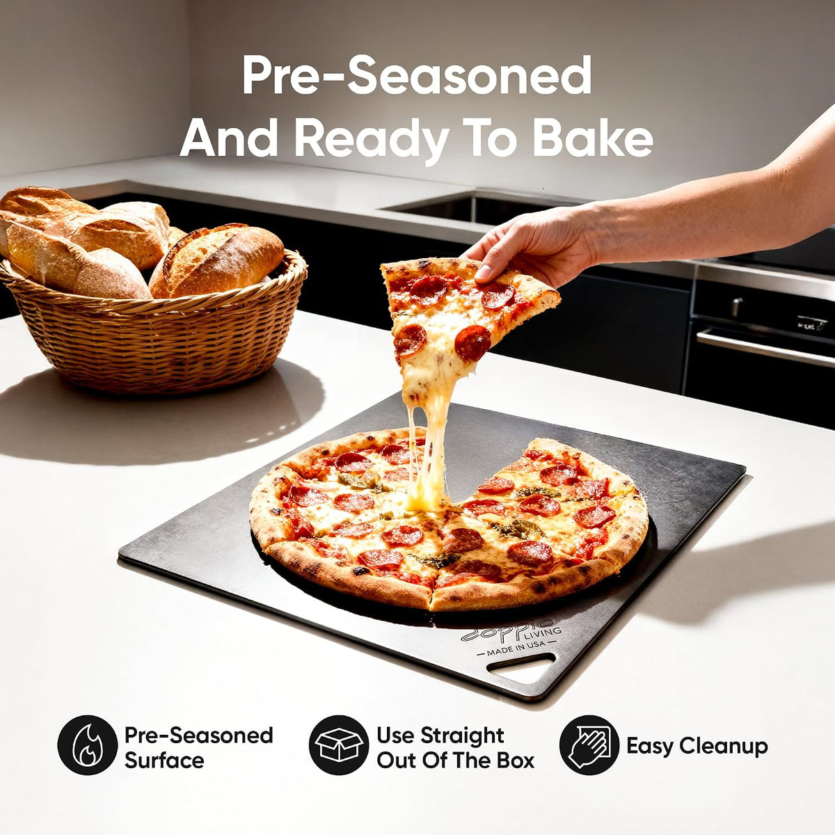 Pizza Steel for Oven | Made in USA | 16" x 14.25" | Pre-Seasoned Baking Steel for Bread, Pizza, Sourdough & More | Premium Quality Crust at Home | Use in Oven, Grill, BBQ | 1/4" Thick