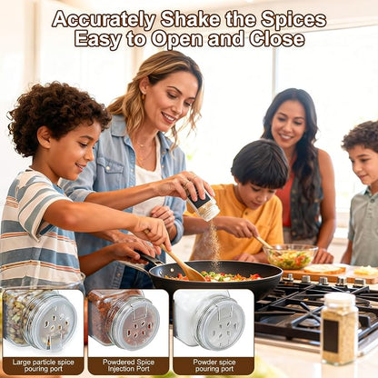 24 Spice Jars with Labels, 4oz Seasoning Jars for Cabinets, Drawers, Racks | Lead-free glass seasoning containers with black airtight lids, and they are dishwasher safe