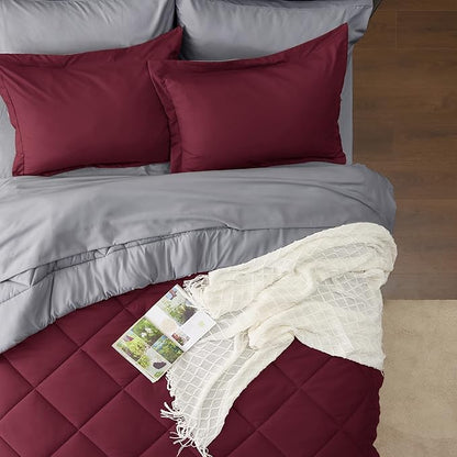 Bedsure Burgundy Full Size Comforter Set - 7 Pieces Reversible Full Bed in a Bag Full Bed Set with Comforters, Sheets, Pillowcases & Shams, Full Bedding Sets