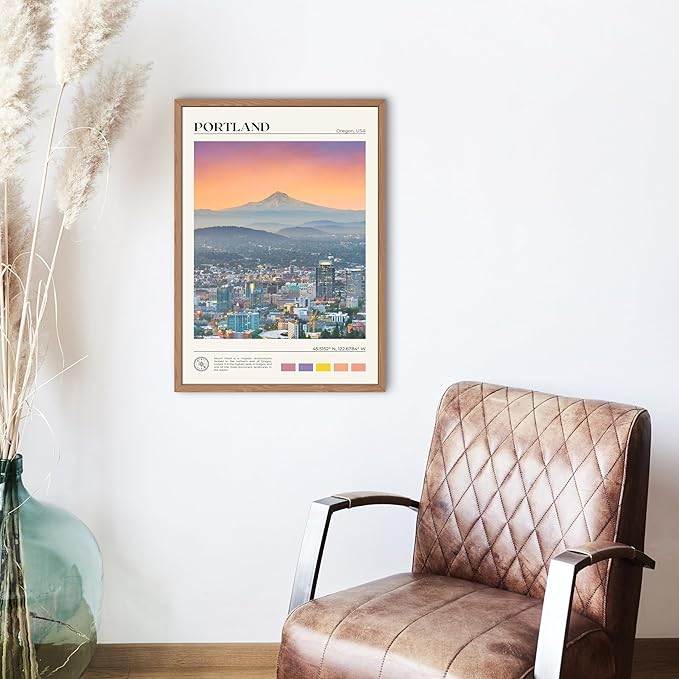 StudioUBILA Portland Wall Art Poster, Decorative Cityscape Landscape Art Prints, Home Decor Wall Art Print for Bedroom Living Room Kitchen Decorations, Unframed
