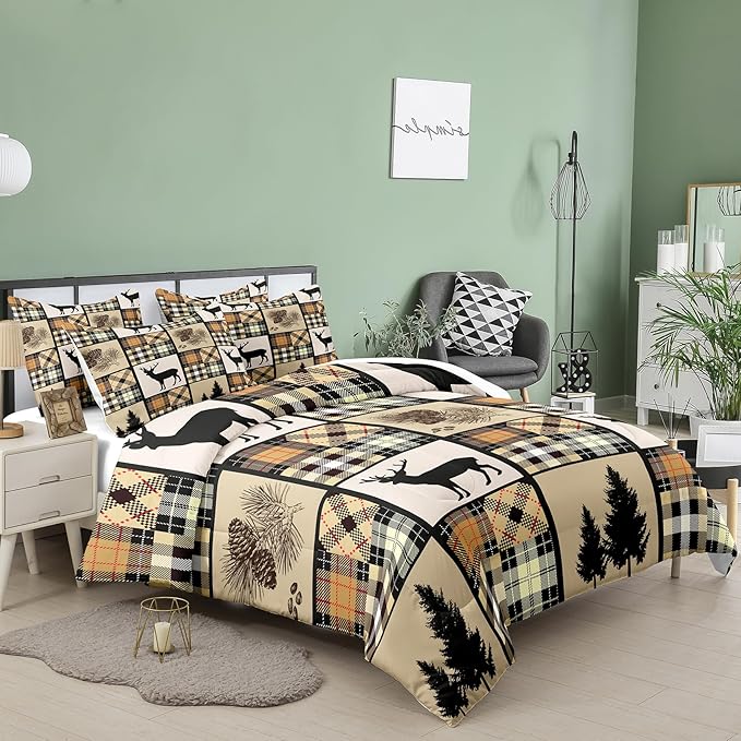 NINENINE Camo Deer Comforter Sets American Flag Bedding Set,Queen Comforter Sets for Boys,Hunting Bedding Set for Kids,Teen Camouflage Bedding Sets with 1 Comforter 2Pillowcases