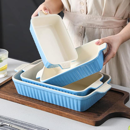 MALACASA Casserole Dishes for Oven, Ceramic Bakeware Set of 4, Blue | Deep Lasagna Pans for Versatile Use, Durable Bakeware for Roasting Vegetable, Gift Set, Dishwasher Safe(9.4/11.1/12.2/14.7")