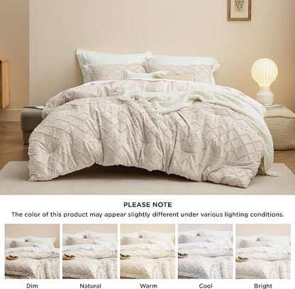 Bedsure California King Comforter Set - Beige Comforter, Boho Tufted Shabby Chic Bedding Comforter Set, 3 Pieces Vintage Farmhouse Bed Set for All Seasons, Fluffy Bedding Set with 2 Pillow Shams