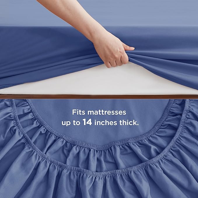 Bedsure Infinity Blue Queen Comforter Set - 7 Pieces Solid Queen Bed in a Bag, Queen Bed Set Infinity Blue with Comforters, Sheets, Pillowcases & Shams