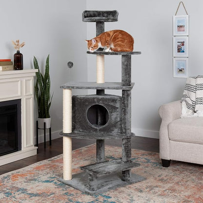 Furhaven 59.8" Tall Cat Tree for Indoor Cats, Ft. Sisal Scratching Posts, Condo, & Toys - Tiger Tough Platform House Interactive Playground Tower - Gray, One Size