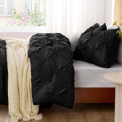 BEDELITE Black Twin Comforter Set for Girls - 2 Peices Boho Pintuck Bedding Comforter Sets, Lightweight Soft & Warm Twin Bedding Sets with 1 Pillowcase for All Season