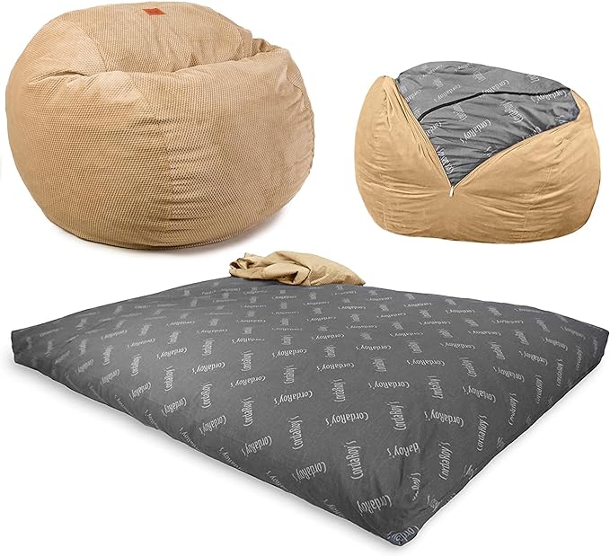 CordaRoy's Chenille Bean Bag Chair, Convertible Chair Folds from Bean Bag to Lounger, As Seen on Shark Tank, Tan - Full Size