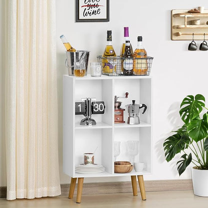 YAHARBO Small 4 Cube White Bookshelf,3 Tier Modern Kids Bookcase with Legs, Wooden Bookshelves Storage Shelf,Book Shelves Organizer,Display Bookcases Cabinet for Room Nursery Study