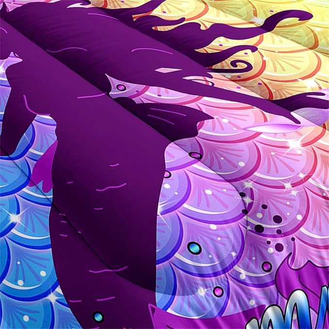 Mermaid Comforter Set Twin Fish Scale Patterns Printed Twin Bed Comforter Sets for Girls 2 Piece Kids All Season Ultra Soft MIcrofiber Mermaid Bedding Set Quilted Duvet with 1 Pillowcase, Twin Size
