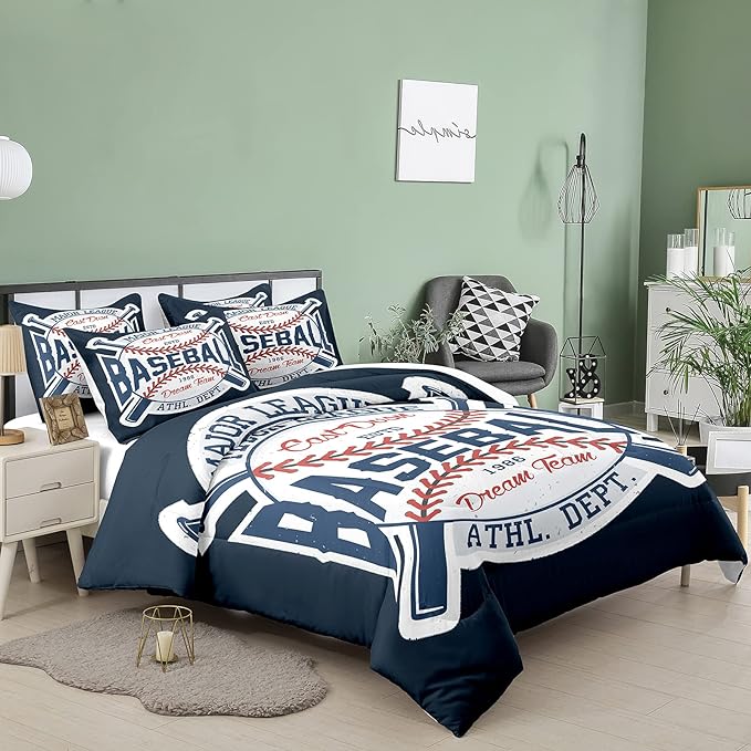 Bodhi Boys Comforter Set Full Size,Sports Comforter for Boys,Baseball Comforter Set Full,Baseball Bedding Set for Kids,Teen Comforter Bedding Set Full with Pillowcases