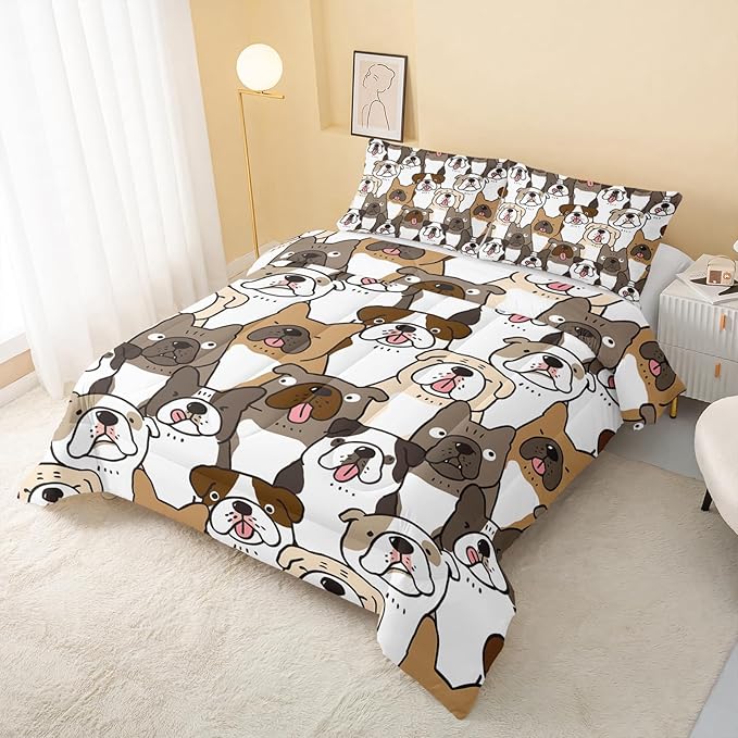 Kawaii Dog Comforter Queen Size,Dogs Comforter Set for Kids Teens Girls Boys,3Pcs Bedding Set Printed Comforter with 2 Pillowcases,Down Alternative,Soft and Lightweight，Queen Size