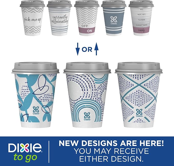 Dixie To Go Disposable Paper Cups with Leak-Resistant Lid, 12 oz, 60 Count