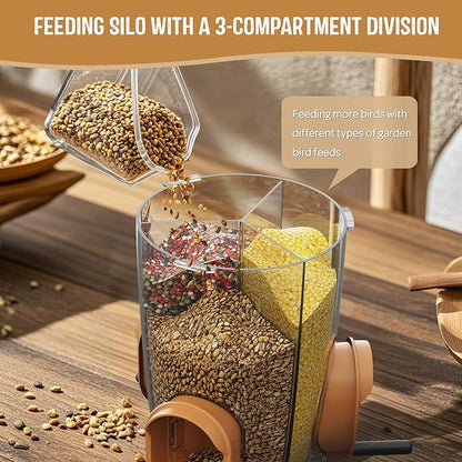 LONA Bird Feeders for Outdoors Hanging – 3 Separate Compartments, 3 Feeding Ports, Weatherproof Dome & 3 Ways to Hang, Large Capacity for Cardinals/Finches (Brown，Plus